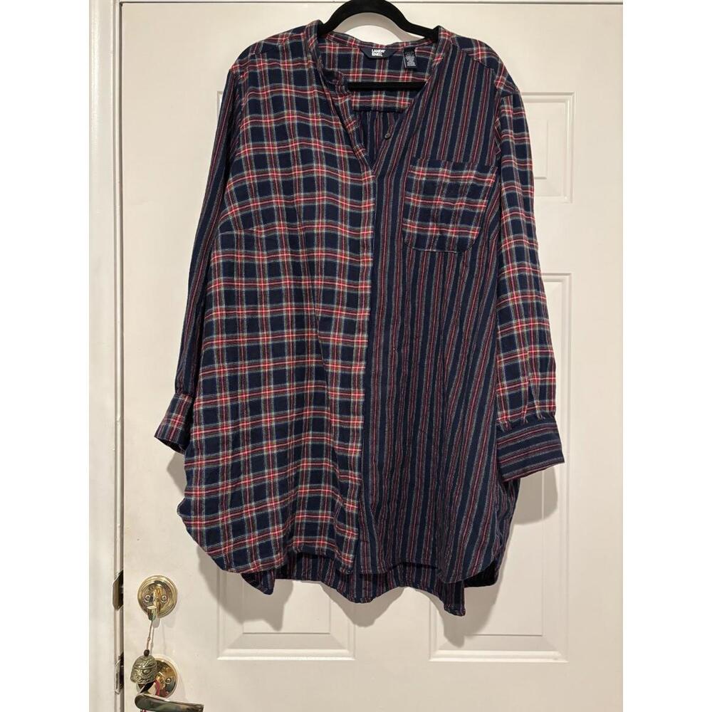 Land’s End Women’s Plaid Flannel‎ Long Sleeve Tunic Shirt sz24-26W #1412